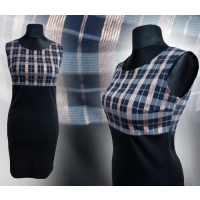 Sukienka mała czarna z błyszczącą brązowo/ złotą kratką